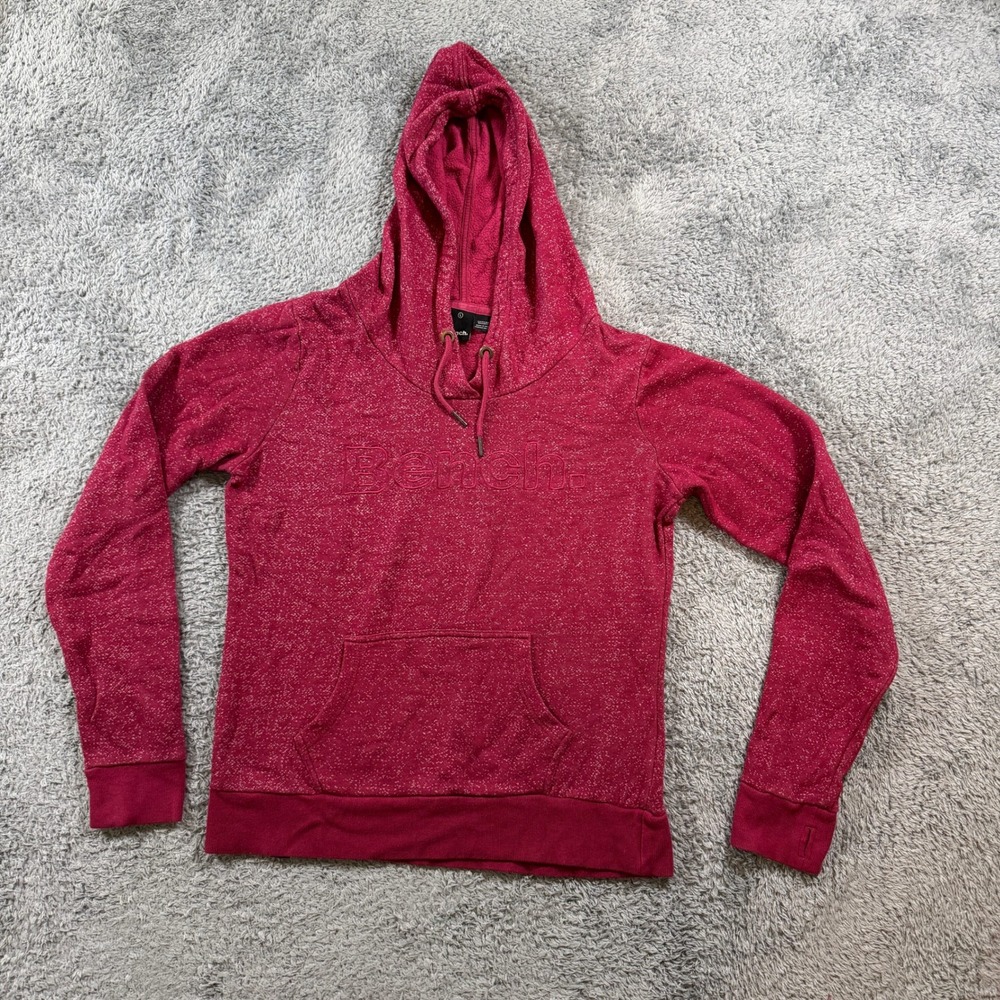 Bench Womens Hoodie Size L Pink Marl Embroidered Logo Pullover Sweatshirt